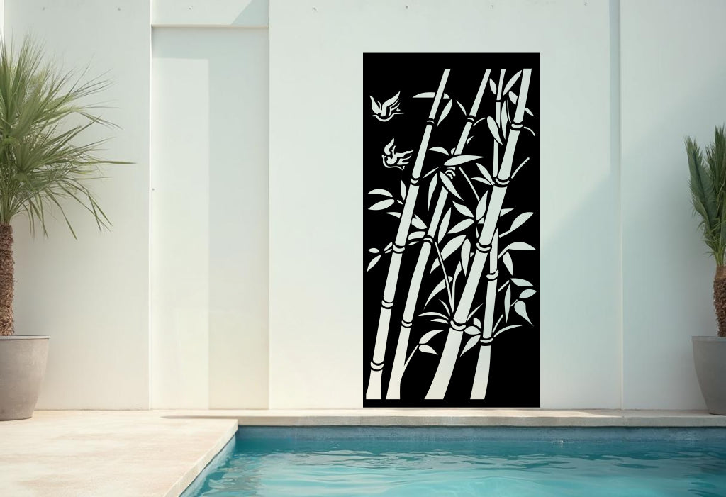 Bamboo Breeze privacy panel in Night Sky Matt Black, creating a striking and modern contrast for outdoor decor.