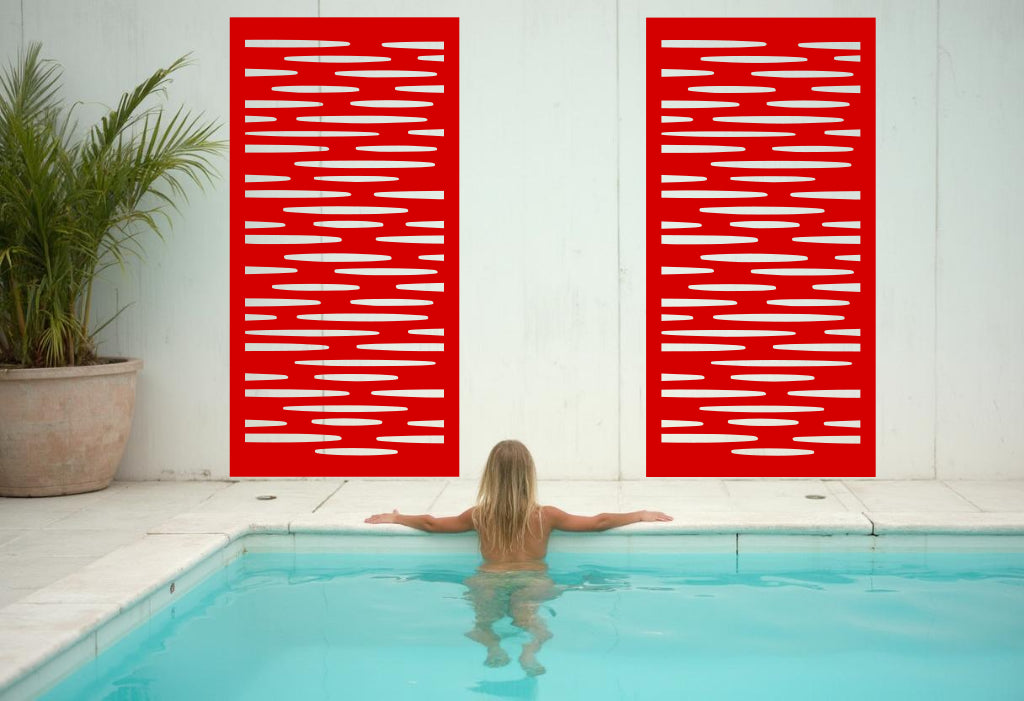 Vibrant Signal Red Cloudy privacy screen, creating a lively statement for poolside areas and patios.