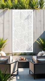 Cubix Rubix privacy screen in Bright White Gloss, showcasing a clean, geometric cube design that combines privacy with contemporary elegance for gardens and patios.