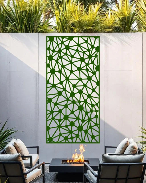 Join the Dots privacy screen in Mistletoe, with a refreshing green finish and geometric dot pattern, creating a harmonious blend of privacy and style in outdoor spaces.