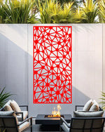 Join the Dots privacy screen in Signal Red, showcasing a vibrant red hue with an intricate dot pattern, adding a bold privacy solution for outdoor and garden spaces.