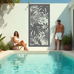 Exotic Eden privacy screen in Berry Grey Gloss, offering a sleek grey finish with detailed leaf and flower designs for sophisticated garden decor.