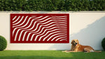 Bold and modern Fluid Harmony metal wall art panel in Manor Red, featuring intricate wave designs for a striking and energetic addition to outdoor walls.