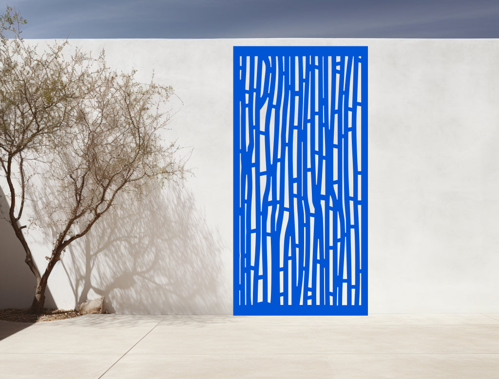 Vibrant bamboo-design privacy screen, coated in Blaze Blue Gloss, adding boldness and privacy to patios and courtyards.