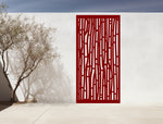 Striking bamboo-inspired privacy screen, coated in Manor Red, delivering bold style and seclusion to outdoor environments