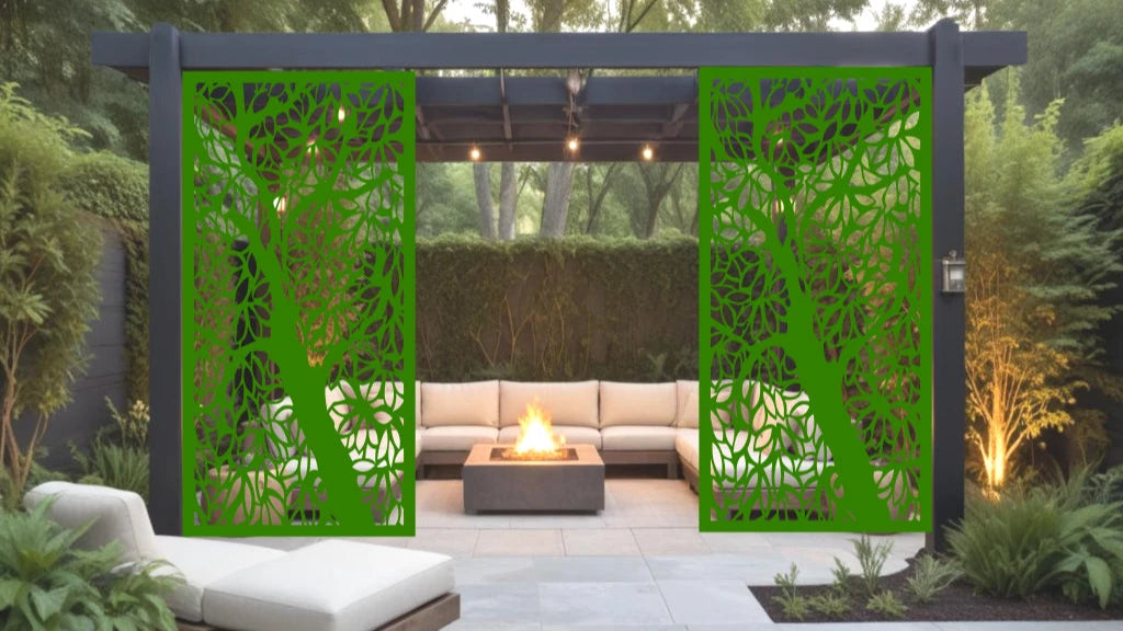 Forest Intertwine privacy screen in Mistletoe, blending harmoniously with natural greenery in garden settings