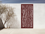 Industrial bamboo-design privacy panel in Rust Patina, adding rustic elegance to patios or contemporary outdoor spaces