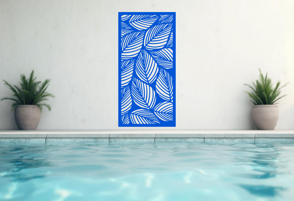 Bold Blaze Blue Gloss finish on the Garden Silhouette privacy screen, adding a vibrant touch to your outdoor decor.