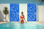 Vivid Blaze Blue Gloss Hibiscus Haven panel, adding a splash of tropical charm to poolside decor.