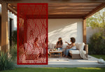 Interwoven Calm privacy screen finished in Manor Red, making a bold decorative statement in outdoor living spaces or garden areas.