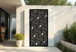 Layered Symmetry privacy screen in Night Sky Matt Black, showcasing a bold, geometric pattern perfect for modern and sophisticated outdoor decor