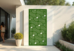 Layered Symmetry privacy screen in Mistletoe, showcasing a deep, rich green hue that complements the intricate geometric design, creating harmony in garden spaces.