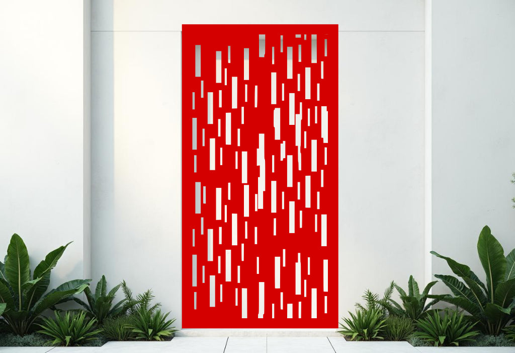 Signal Red Matrix privacy screen, providing a striking pop of color and bold design for vibrant garden decor.