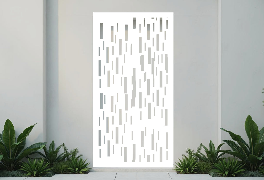 Matrix privacy screen in Bright White Gloss, creating a crisp and fresh look with clean geometric lines.