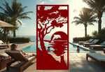 Bold Manor Red Sunset Serenity privacy panel, making a striking visual statement in outdoor settings.