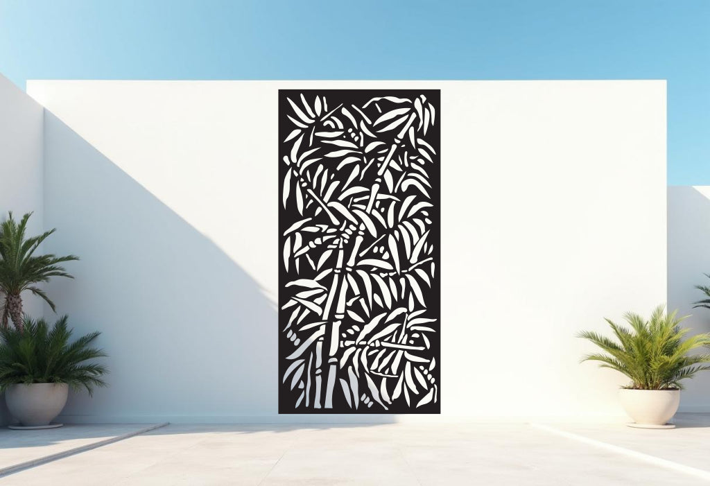 Bamboo Tangle privacy screen in Night Sky Matt Black, blending intricate bamboo designs with a modern, sophisticated finish, perfect for contemporary exterior decor.