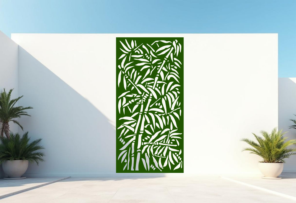 Bamboo Tangle privacy screen in Mistletoe, a deep, lush green that blends seamlessly into garden landscapes, emphasizing the natural bamboo theme.