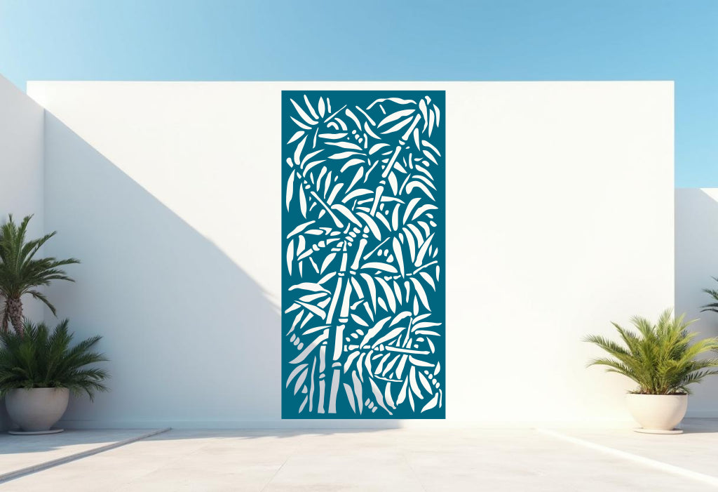 Bamboo Tangle privacy screen in Wedgwood Satin, a soft blue hue that provides a serene and calming effect, ideal for creating a tranquil outdoor retreat.