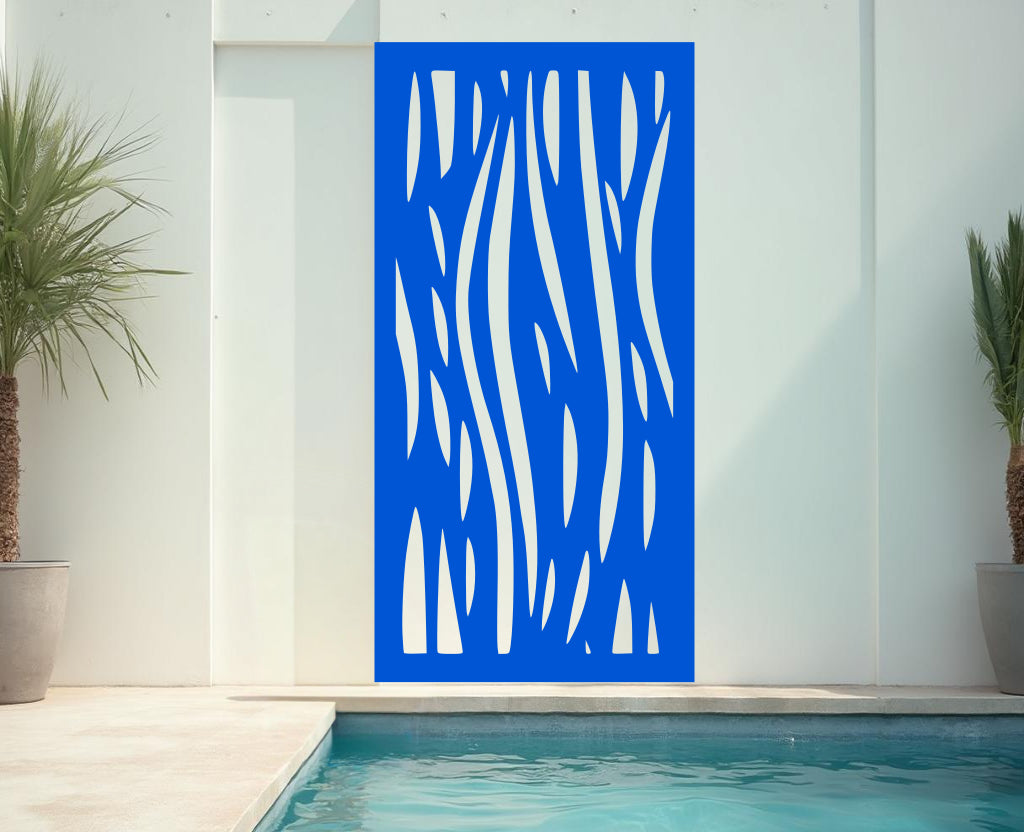 Blaze Blue Gloss Waves panel, adding a pop of vibrant color to poolside areas with a dynamic wave design.