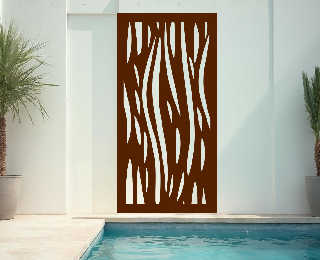 Rust Patina Waves panel, adding a rustic, earthy feel to outdoor decor with a natural weathered finish.